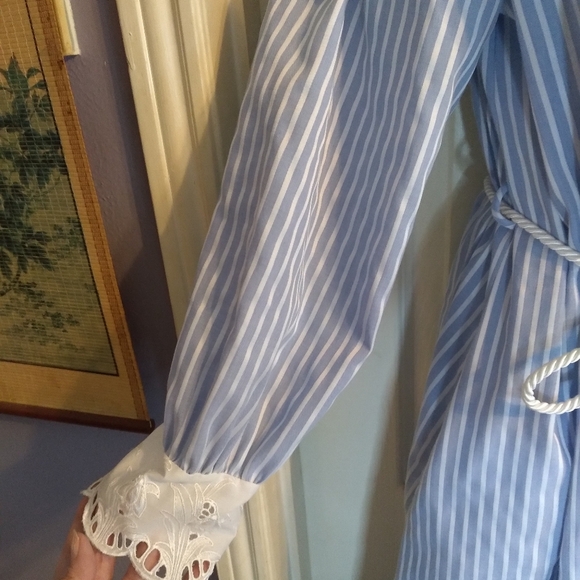 Alice Maloof robe Blue White Stripes Rope belt Sz L - Picture 8 of 11